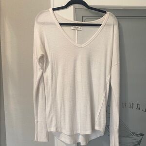 Abercrombie & Fitch Cream Long Sleeve Fitted Ribbed Top